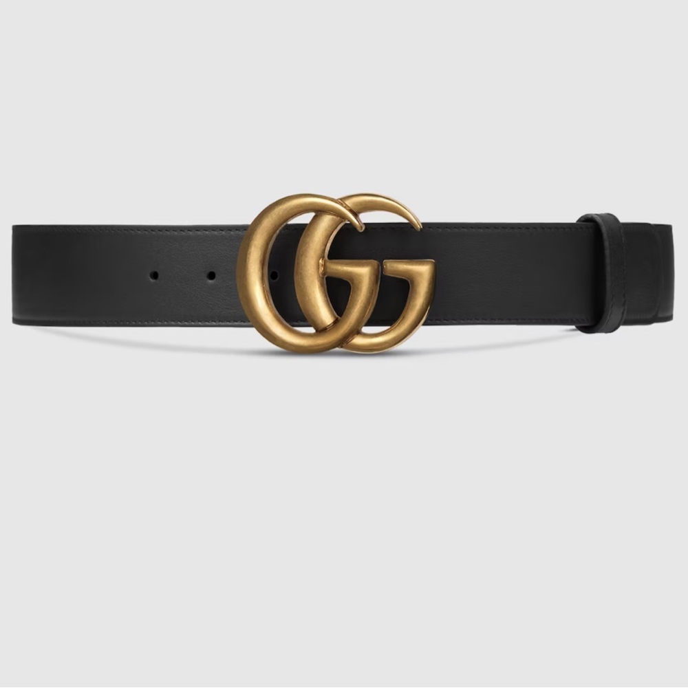 Black leather belt Double G buckle
